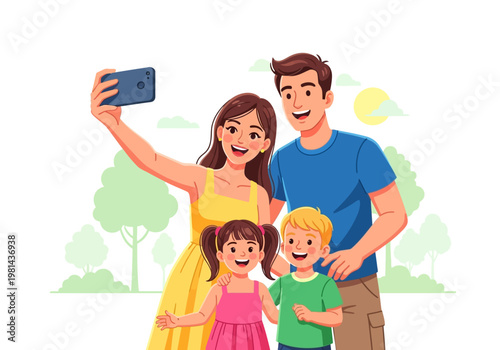 Happy family taking a selfie together.