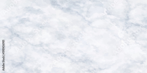 A bright blue summer sky features a pattern of white textured clouds floating over a cold winter landscape of frozen white snow and frost