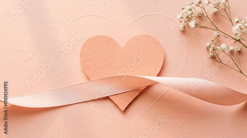 Delicate Pink Heart with Ribbon and Flowers Valentines Day Elegance.