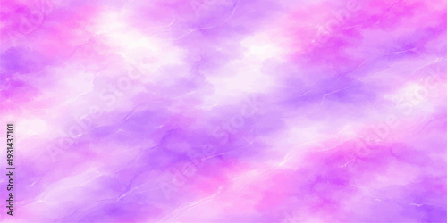 An abstract purple and pink background with copy space featuring a fluffy white cloudscape under bright summer sunlight for a beautiful heaven and nature atmosphere