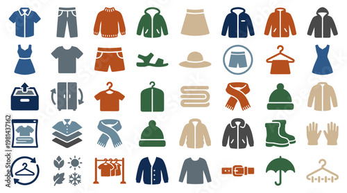 Fashion Garment and Laundry Service Icons Set for Apparel Business