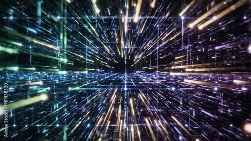 Digital Matrix: A mesmerizing display of interconnected data streams and luminous lines, symbolizing the ever-evolving world of technology, connectivity, and digital information. 