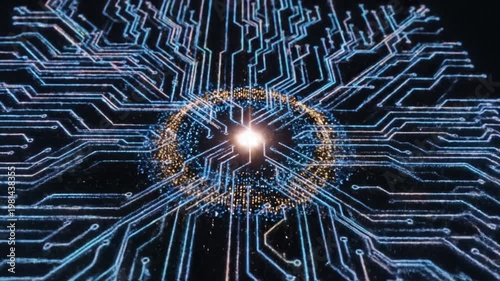 Electronic Circuit: A detailed depiction of an intricate circuit board, highlighting its complex pathways and digital heart, perfect for tech-focused visuals.