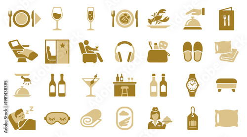 Hospitality Industry Premium Guest Services and Travel Experience Icon Set