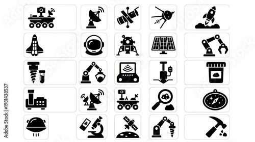 Satellite Communication and Global Network Signal Technology Vector Icon Set