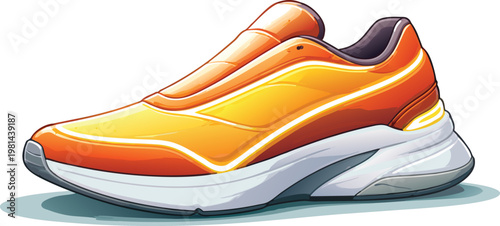 Futuristic slip on sneaker shoe vector illustration with seamless orange and yellow gradient design thick white sole modern concept footwear