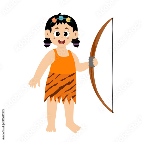 Little kid funny stone age prehistoric man, primitive caveman cartoon character vector. caveman costume vector illustration