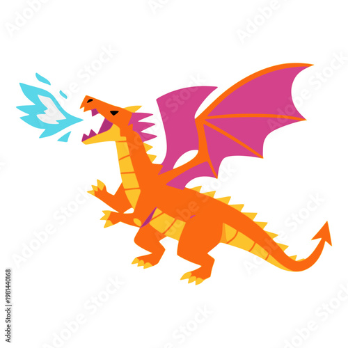 great giant orange dragon myth beast animal flat color vector illustration template design