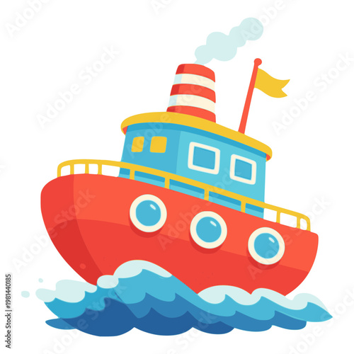 steam ship water transportation flat color vector illustration template design