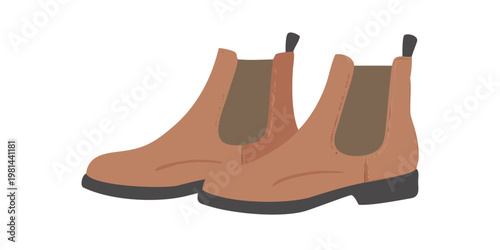 Illustration of a pair of tan colored ankle boots on a black background
