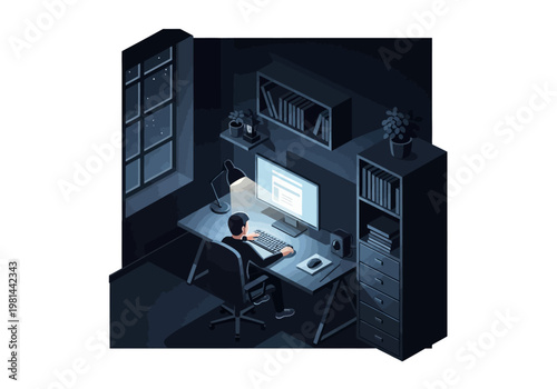 Man sitting at computer desk.