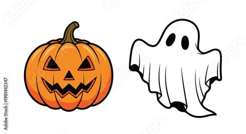 Tableau sur toile Halloween pumpkin and ghost icons.