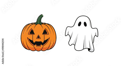Halloween pumpkin and ghost icons.