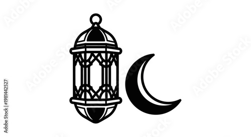 Black lantern with crescent moon symbol.