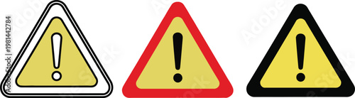 Three warning sign variations black red and yellow triangles with exclamation points