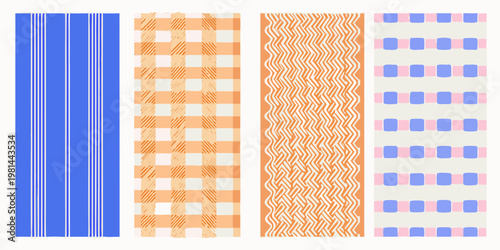 Foto Four patterned fabric swatches displayed in vertical arrangement
