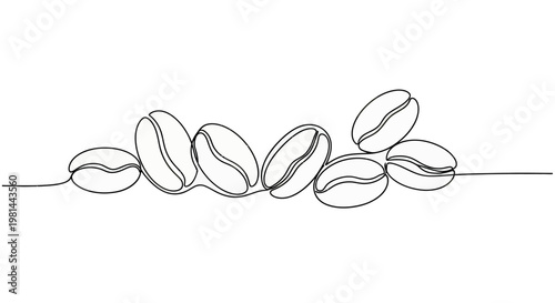 Continuous line drawing of coffee beans in a row