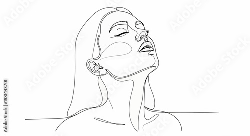 A minimalist line drawing of a woman with her head tilted back and eyes closed in a serene expression