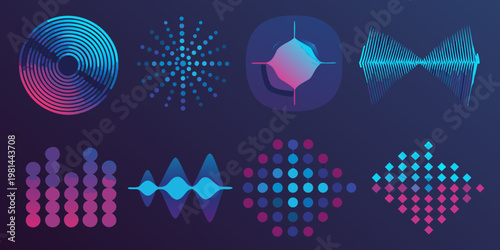 Abstract geometric shapes and patterns in vibrant blue and pink hues