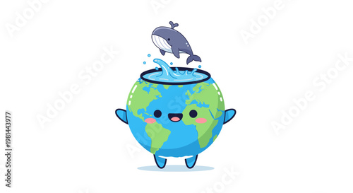 Cute earth with ocean and whale highlighting marine life conservation illustration