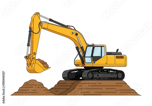 Yellow Excavator Digging Machine Heavy Equipment.