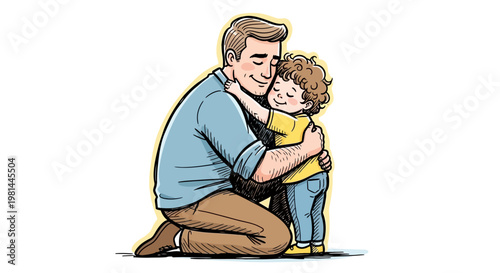 Father and son sharing a loving embrace, illustrating family bond and affection.