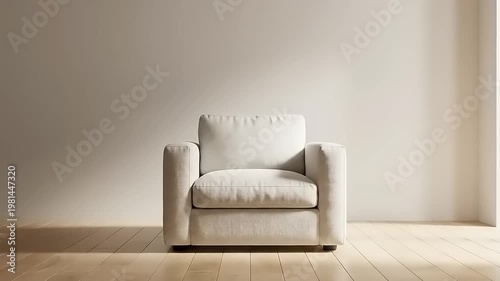 Modern beige armchair in empty room.