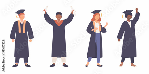 Diverse group of graduates celebrating their academic achievements with joy