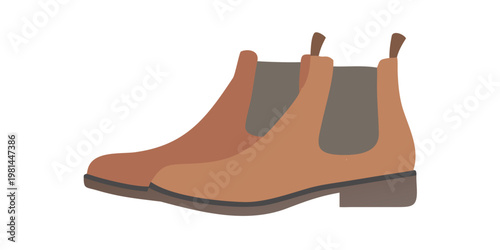 A pair of stylish orange brown leather ankle boots with dark soles