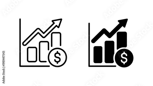 Growth icons featuring upward trends and dollar signs alongside bar charts Vector
