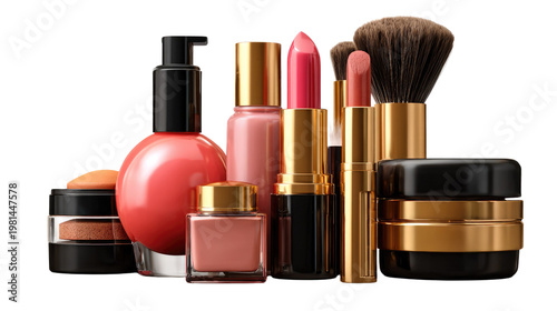 Cosmetics Collection: An array of cosmetic products is meticulously arranged, showcasing the tools of transformation and enhancing the natural beauty