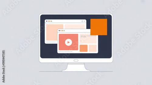 A computer monitor displaying a collage of photos and documents Vector