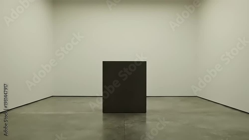 Minimalist room with black cube.