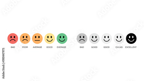 Diverse set of eight smiley face emoticons with different expressions and colors Vector