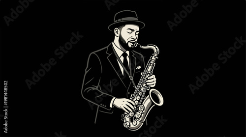 Man Playing Saxophone in Suit.