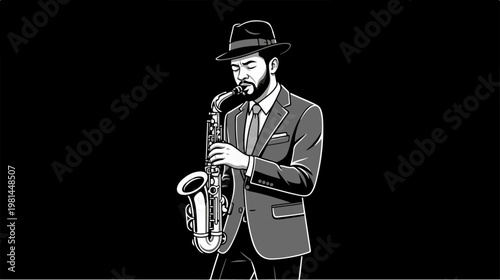 Man Playing Saxophone in Suit.