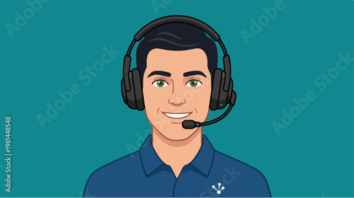 Man wearing headset and smiling.