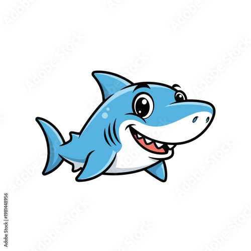 Friendly blue cartoon shark swimming happily and smiling