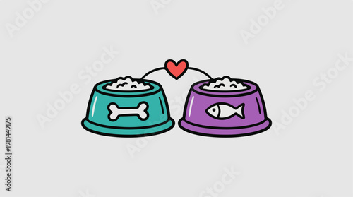 Pet Food Bowls Illustration.