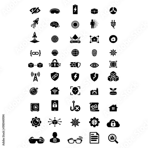 Artificial intelligence and technology mega icon set
A comprehensive collection of artificial intelligence, robotics, and futuristic technology icons in solid glyph style.

