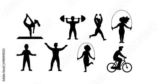Cartoon fitness activity landscape with people exercising in gym and outdoor workout styles vector