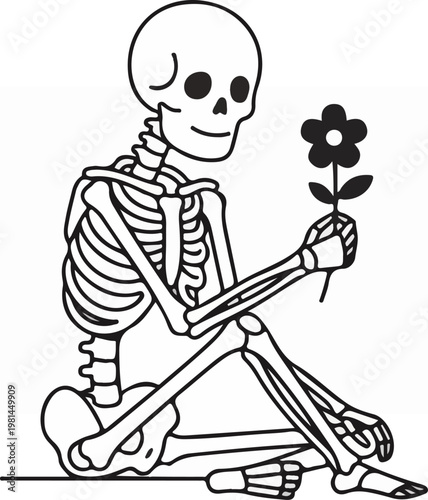 Skeleton Holding Black Flower.