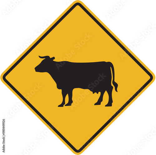 Photography Yellow Diamond Warning Sign, Wild Animals, Livestock Crossing, transportation di