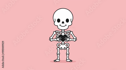 Skeleton Holding Heart Illustration.