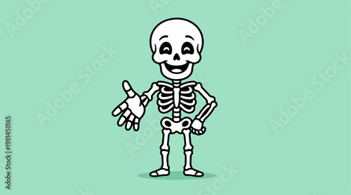 Smiling Cartoon Skeleton Character.