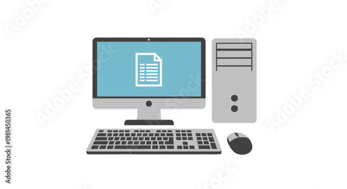 Computer desktop with keyboard mouse.