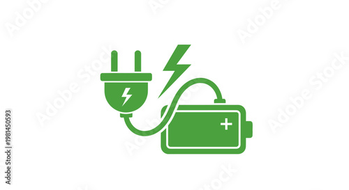 Electric plug charging green battery.