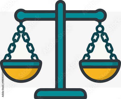 Teal balance scale graphic.