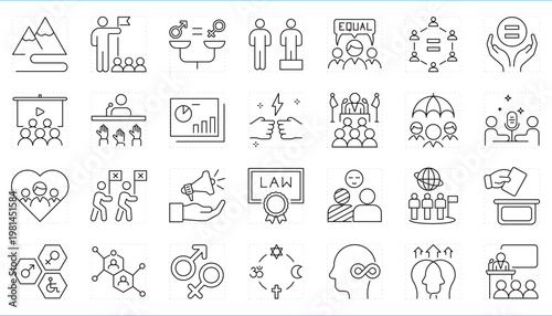 Empowerment related editable stroke line icons set.