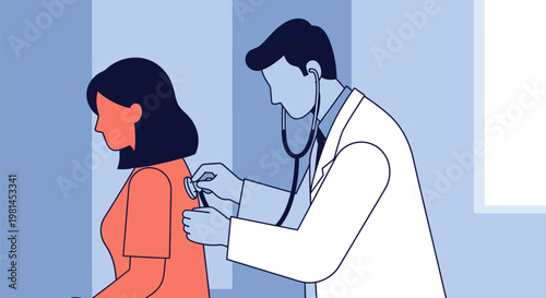 Doctor examining patient with stethoscope for medical checkup.
